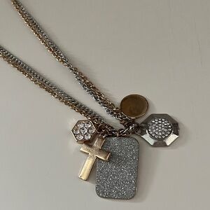 Silver and gold long necklace with charms